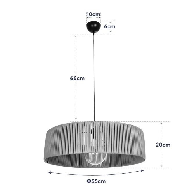  KYCLOS 203-0046 Boho Κρεμαστό Φωτιστικό Οροφής με Ντουί 1 x E27 AC 220-240V IP20 - Μαύρο - M55 x Π55 x Υ20cm - 12