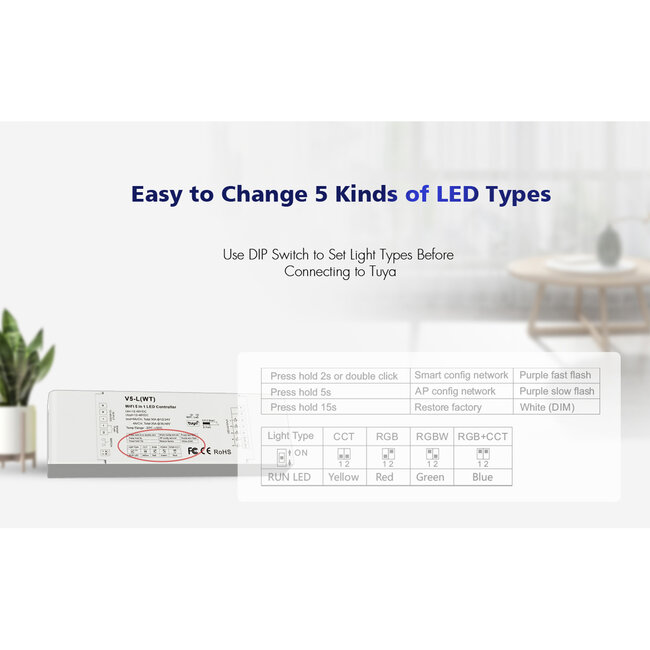 71470 V5-L SKYDANCE DC WiFi & RF 2.4Ghz Dimmer High Speed Controller 5 Καναλιών DC 12-48V 5 x 6A 288W - Max 30A 1440W - IP20 Μ18 x Π5.7 x Υ2.8cm - 5 Years Warranty - 14