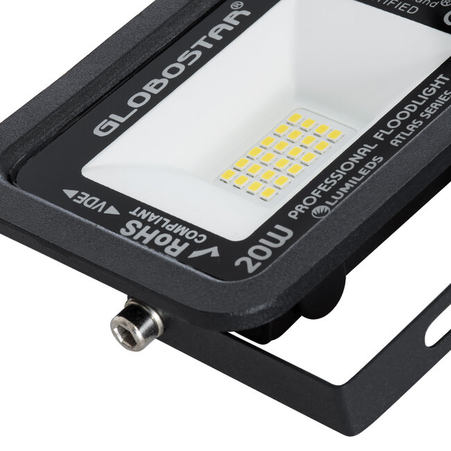 ATLAS 61411 Επαγγελματικός Προβολέας LED 20W 2400lm 120° AC 220-240V - Αδιάβροχος IP67 - Μ12 x Π2.5 x Υ9.5cm - Μαύρο - Φυσικό Λευκό 4500K - LUMILEDS Chips - TÜV Rheinland Certified - 5 Years Warranty - 6