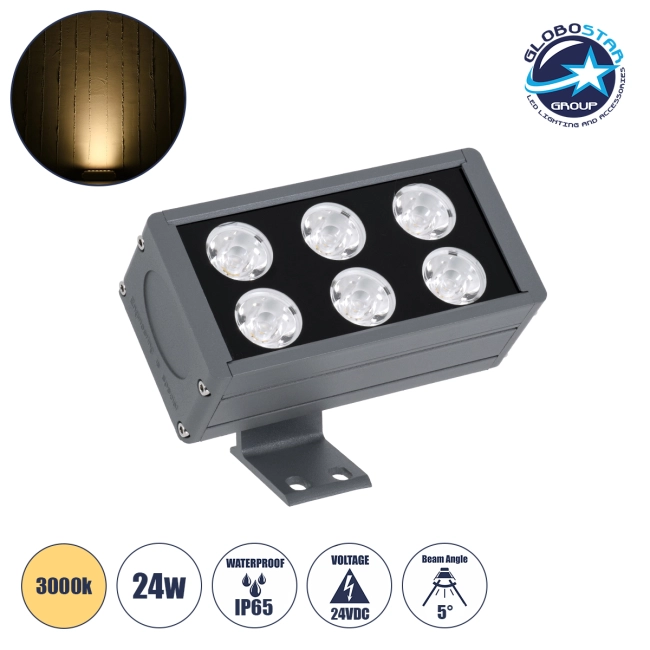 FLOODDANY 90375 Προβολέας Σποτ Wall Washer LED 24W 2640lm 5° DC 24V Αδιάβροχο IP65 Θερμό Λευκό 2700K Dimmable - CREE XPE Chip - Γκρι Ανθρακί - Μ16 x Π9.5 x Υ7.5cm - 3 Χρόνια Εγγύηση