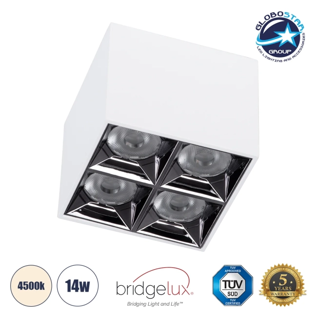  LUMINAR 60334 Downlight Σποτ LED 14W 1960lm 36° AC 220-240V IP20 Φυσικό Λευκό 4500K - Osram SMD Chip & TÜV SÜD Driver - Λευκό Ματ - Μ8.2 x Π8.2 x Υ6.6cm - 5 Χρόνια Εγγύηση