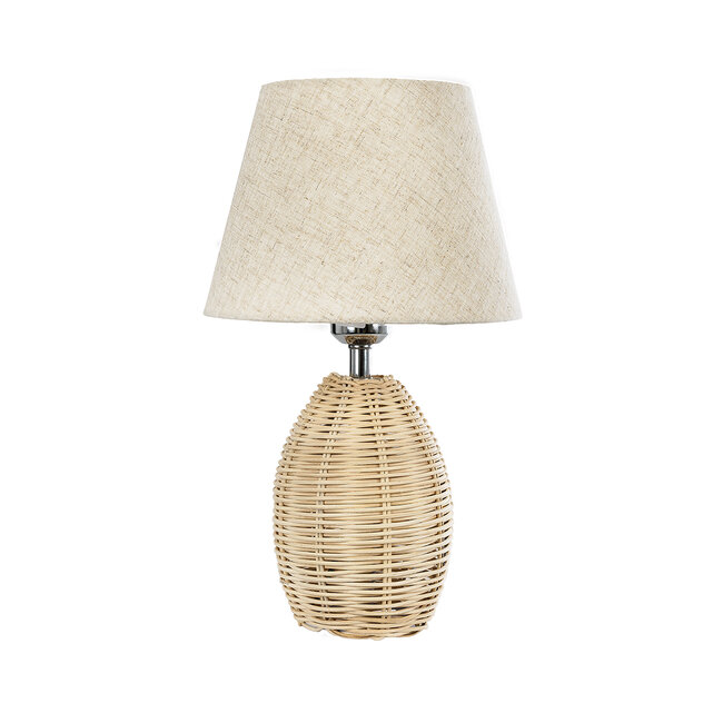 SEAHORSE 01956 Boho Επιτραπέζιο Φωτιστικό Πορτατίφ Μονόφωτο 1 x E27 AC220-240V IP20 - Φ23 x Υ40cm - Μπεζ Ξύλινο Πλέγμα με Μπεζ Καπέλο - 5 Χρόνια Εγγύηση