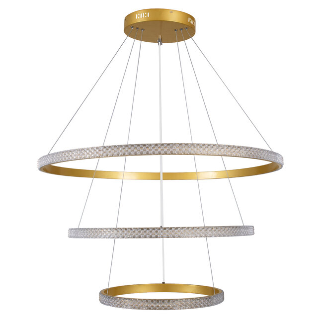 DIAMOND TRIO 61139 Κρεμαστό Φωτιστικό Δαχτυλίδι-Κύκλος LED CCT 120W 14723lm 360° AC 220-240V - Εναλλαγή Φωτισμού μέσω Τηλεχειριστηρίου All In One Ψυχρό 6000k+Φυσικό 4500k+Θερμό 2700k Dimmable Φ40+60+80cm - Χρυσό Βούρτσας - 3