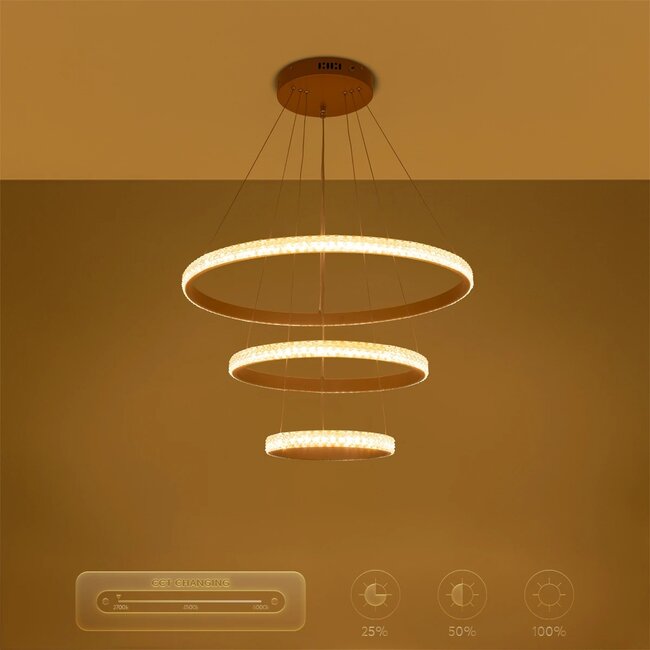 kelvo® DIAMOND KLV-101-0238 Κρεμαστό Φωτιστικό Οροφής LED 100W 10000lm 180° AC 220-240V IP20 Ρυθμιζόμενο Λευκό CCT με Χειριστήριο από 2700K έως 6000K Dimmable - Lumileds SMD Chip - Χρυσό Πλατίνα - Μ60 x Π60 x Υ60cm - 3 Χρόνια Εγγύηση - 13