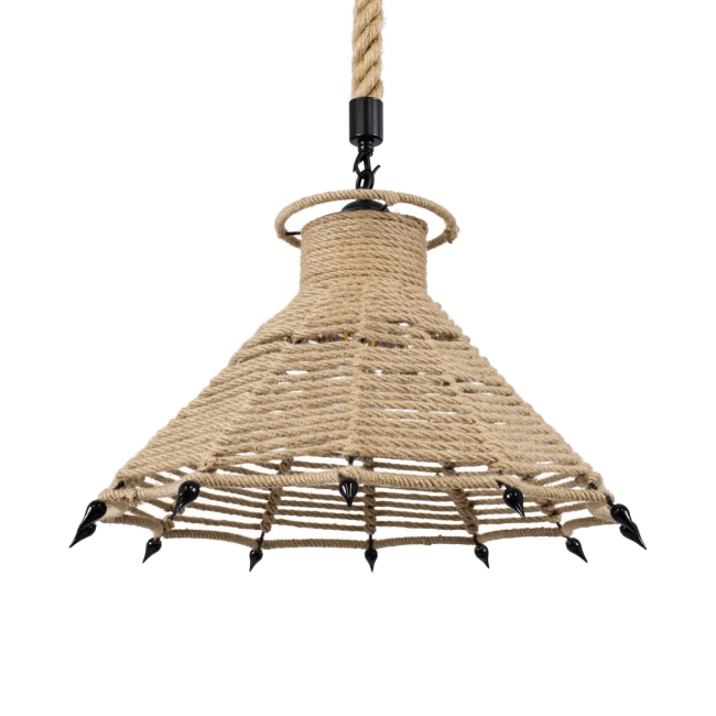  OZERO 01603 Boho Κρεμαστό Φωτιστικό Οροφής με Ντουί 1 x E27 AC 220-240V IP20 - Μπεζ & Μαύρο - Μ41 x Π41 x Y28cm