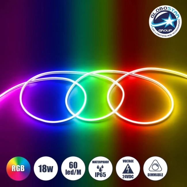 70568 OVALE 120° Degree Neon Flex Epistar LED SMD 5050 1m 18W/m 60LED/m 1818lm/m 120° DC 24V Αδιάβροχη IP68 RGB Dimmable