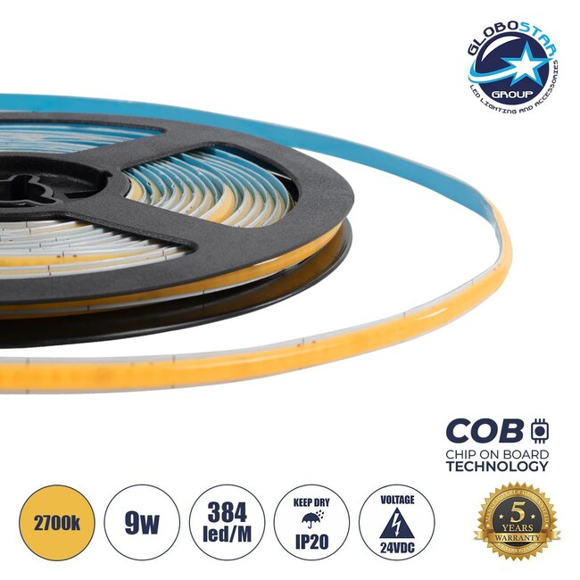BEE 70357 Ταινία LED 9W/m 810lm/m 120° DC 24V IP20 384 x COB Chip/m Θερμό Λευκό 2700K Dimmable - Μ500 x Π0.5 x Υ0.2cm - Ρολό 5 Μέτρων - 5 Χρόνια Εγγύηση BEE 70357 Ταινία LED 9W/m 810lm/m 120° DC 24V IP20 384 x COB Chip/m Θερμό Λευκό 2700K Dimmable - Μ500 x Π0.5 x Υ0.2cm - Ρολό 5 Μέτρων - 5 Χρόνια Εγγύηση