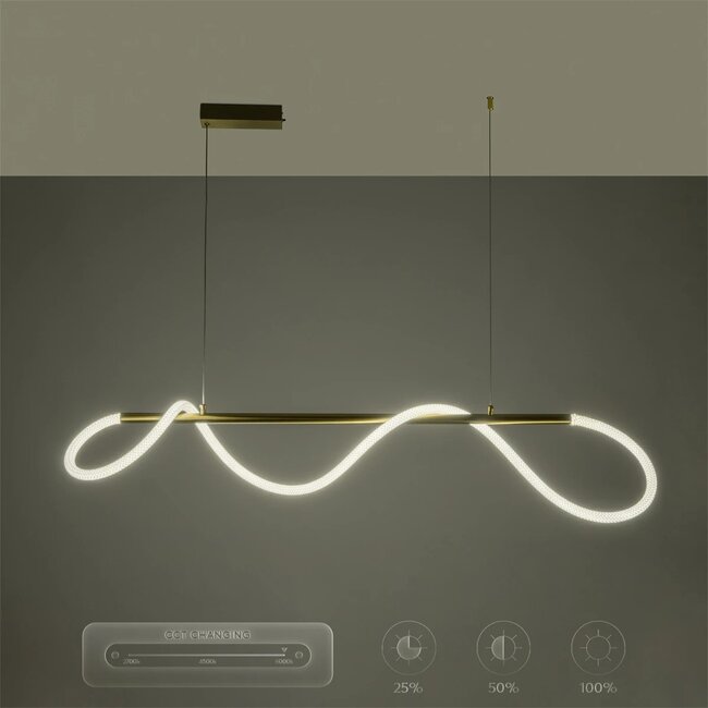 kelvo® GLOW KLV-101-0166 Κρεμαστό Φωτιστικό Οροφής LED 34W 3400lm 360° AC 220-240V IP20 Ρυθμιζόμενο Λευκό CCT με Χειριστήριο από 2700K έως 6000K Dimmable - Lumileds SMD Chip - Χρυσό Πλατίνα - Μ140 x Π40 x Υ30cm - 3 Χρόνια Εγγύηση - 17
