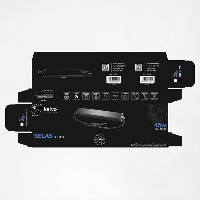 kelvo® SELAS KLV-107-0021 Τροφοδοτικό/Μετασχηματιστής Class II SELV 45W 3.75A AC 220-240V σε DC 12V Αδιάβροχο IP67 - Γκρι Ανθρακί Ματ - Μ22 x Π3 x Υ2cm - 5 Χρόνια Εγγύηση - 7