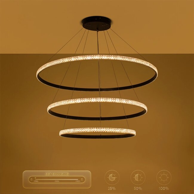 kelvo® DIAMOND KLV-101-0241 Κρεμαστό Φωτιστικό Οροφής LED 150W 15000lm 180° AC 220-240V IP20 Ρυθμιζόμενο Λευκό CCT με Χειριστήριο από 2700K έως 6000K Dimmable - Lumileds SMD Chip - Μαύρο Ματ - Μ100 x Π100 x Υ100cm - 3 Χρόνια Εγγύηση - 13