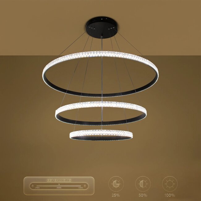 kelvo® DIAMOND KLV-101-0239 Κρεμαστό Φωτιστικό Οροφής LED 120W 12000lm 180° AC 220-240V IP20 Ρυθμιζόμενο Λευκό CCT με Χειριστήριο από 2700K έως 6000K Dimmable - Lumileds SMD Chip - Μαύρο Ματ - Μ80 x Π80 x Υ80cm - 3 Χρόνια Εγγύηση - 14