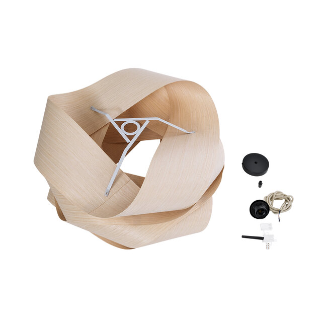 CORALINE 02181 Boho Κρεμαστό Φωτιστικό Οροφής Μονόφωτο 1 x E27 AC220-240V IP20 - Φ60 x Υ30cm - Μπεζ Λεπτό Φύλλο Ξύλου Πλέγμα - 5 Χρόνια Εγγύηση - 10