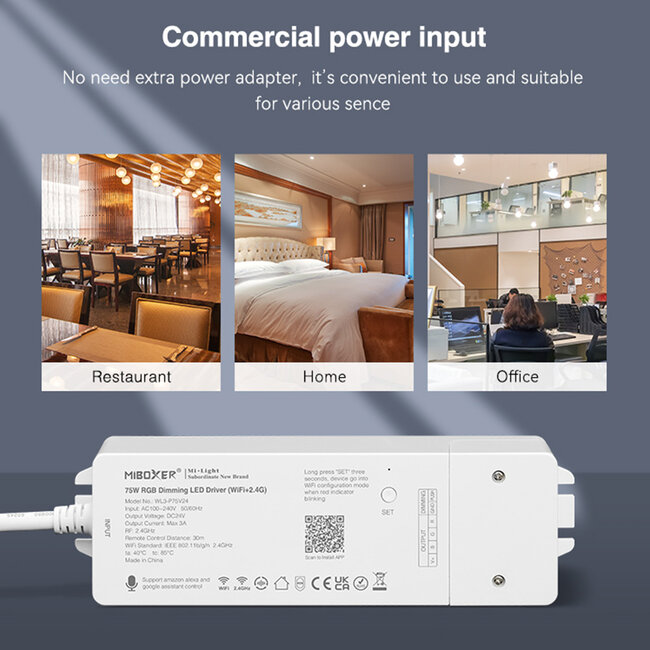 71439 WL3-P75V24 Mi-Light Ασύρματο RF 2.4Ghz Smart Controller LED Driver Wireless WiFi 3 Καναλιών για RGB Προϊόντα LED 75W 3A - AC 100-240V σε DC 24V - IP20 Μ19 x Π5.5 x Υ3.2cm - 5 Years Warranty - 21