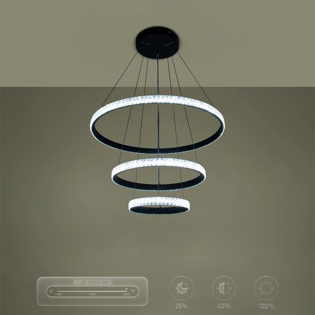 kelvo® DIAMOND KLV-101-0237-V2 Κρεμαστό Φωτιστικό Οροφής LED 100W 10000lm 180° AC 220-240V IP20 Ρυθμιζόμενο Λευκό CCT με Χειριστήριο από 2700K έως 6000K Dimmable - Lumileds SMD Chip - Μαύρο Ματ - Μ60 x Π60 x Υ60cm - 3 Χρόνια Εγγύηση - 15