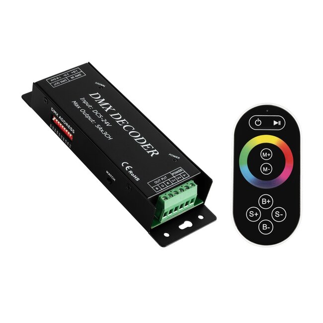 RGBCONTROLLER 73412 DMX Dimmer / Controller με RF Ασύρματο Χειριστήριο με 3 x 15A 75W Κανάλια DC 5-24V 15A 360W Max IP20 - DMX512 & RF2.4Ghz - Μ26.9 x Π9.6 x Υ4cm - 1 Χρόνος Εγγύηση