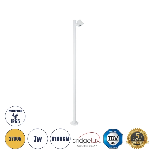 GARDENIA 60509 Φωτιστικό Κήπου - Πάρκου - Πλατείας - Κολωνάκι Αρχιτεκτονικού Φωτισμού Εξωτερικού Χώρου LED 7W 700lm 60° AC220-240V Αδιάβροχο IP65 - Σώμα Αλουμινίου & Tempered Glass - Μ15 x Π18 x Υ180cm - Θερμό Λευκό 2700K - Λευκό - Bridgelux Chip - 5 Years Warranty GARDENIA 60509 Φωτιστικό Κήπου - Πάρκου - Πλατείας - Κολωνάκι Αρχιτεκτονικού Φωτισμού Εξωτερικού Χώρου LED 7W 700lm 60° AC220-240V Αδιάβροχο IP65 - Σώμα Αλουμινίου & Tempered Glass - Μ15 x Π18 x Υ180cm - Θερμό Λευκό 2700K - Λευκό - Bridgelux Chip - 5 Years Warranty