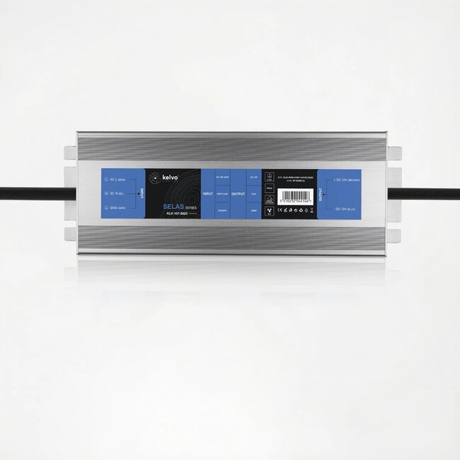 kelvo® SELAS KLV-107-0023 Τροφοδοτικό/Μετασχηματιστής Class I PELV 100W 8.2A AC 220-240V σε DC 12V Αδιάβροχο IP67 - Γκρι Ανθρακί Ματ - Μ18.9 x Π6.5 x Υ2.2cm - 5 Χρόνια Εγγύηση