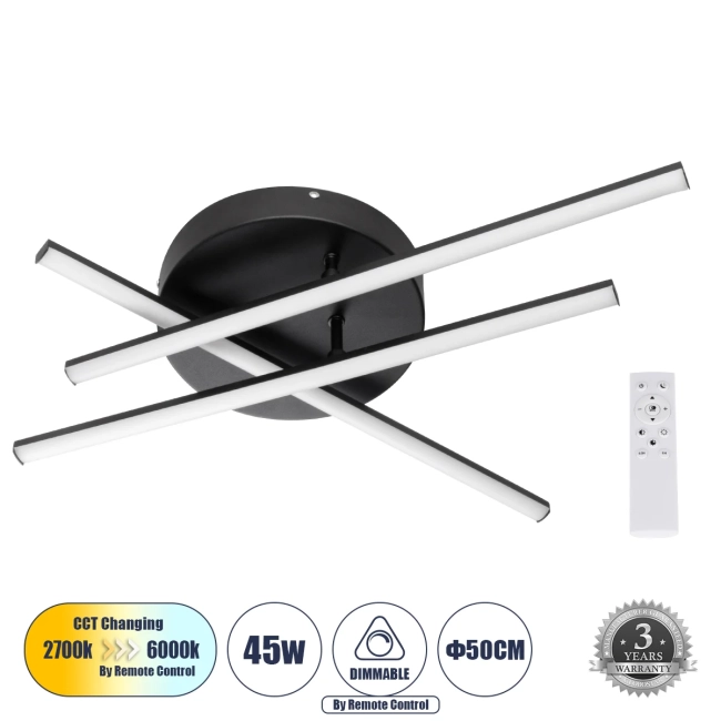DRACO 61093 Μοντέρνο Φωτιστικό Οροφής LED 45W 5535lm 120° AC 220-240V IP20 Ρυθμιζόμενο Λευκό CCT με Χειριστήριο από 2700K έως 6000K Dimmable - Lumileds SMD Chip - Μαύρο Ματ - Μ50 x Π50 x Υ11cm - 3 Χρόνια Εγγύηση DRACO 61093 Μοντέρνο Φωτιστικό Οροφής LED 45W 5535lm 120° AC 220-240V IP20 Ρυθμιζόμενο Λευκό CCT με Χειριστήριο από 2700K έως 6000K Dimmable - Lumileds SMD Chip - Μαύρο Ματ - Μ50 x Π50 x Υ11cm - 3 Χρόνια Εγγύηση
