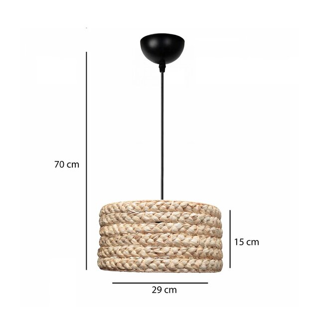 POMEGRANDE 204-0161 Boho Κρεμαστό Φωτιστικό Kαπέλο Μονόφωτο 1 x E27 IP20 Μπεζ Rattan - Μ29 x Π29 x Υ16cm - 2