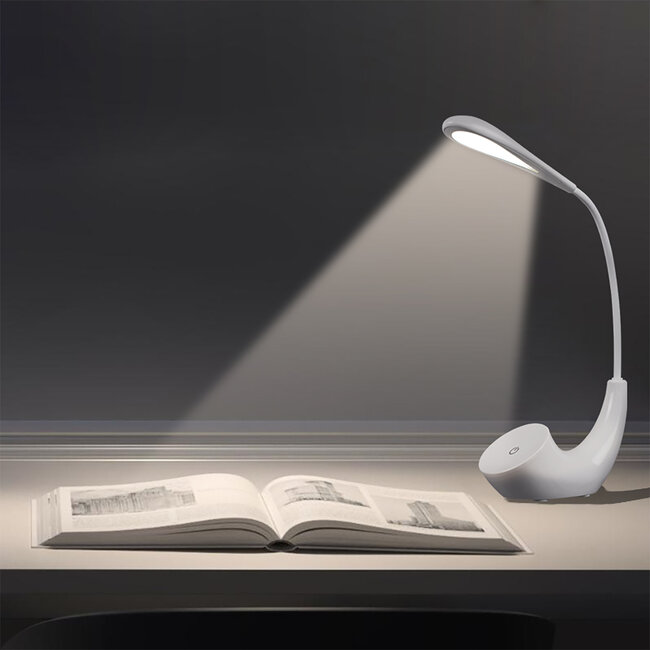 TESLER 76500 Μοντέρνο Επαναφορτιζόμενο USB Φωτιστικό Γραφείου LED 2.8 Watt 550lm 5V Αφής με Ενσωματωμένη Μπαταρία 1800mAh Μονόφωτο Λευκό Μεταλλικό Φυσικό Λευκό 4500K - 6