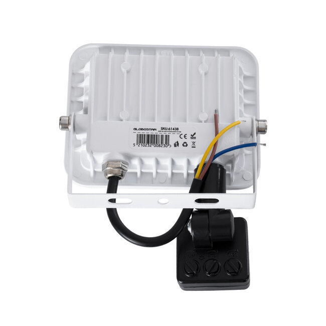 AURORA 61438 Επαγγελματικός Προβολέας LED 20W 2500lm 120° AC 220-240V με Ενσωματωμένο Ρυθμιζόμενο Αισθητήρα Κίνησης PIR - Αδιάβροχος IP67 - Μ12 x Π5 x Υ14.5cm - Λευκό - Ψυχρό Λευκό 6000K - LUMILEDS Chips - TÜV Rheinland Certified - 3 Years Warranty - 5