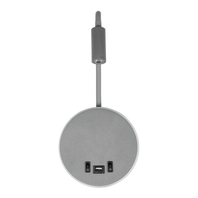 GOOSE 61694 Φωτιστικό Τοίχου - Απλίκα LED 6W 600lm 36° AC 220-240V IP20  - Reading Light & 360° Κρυφός Φωτισμός - Φορτιστής USB 3A - Θερμό Λευκό 2700K Γκρι Αλουμίνιο - Μ15.5 x Π22.5 x Υ30cm - 2 Xρόνια Εγγύηση