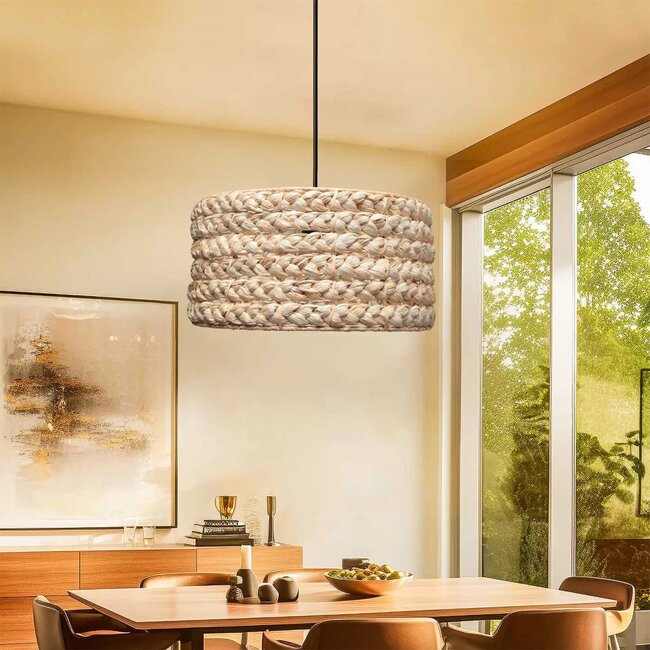 POMEGRANDE 204-0161 Boho Κρεμαστό Φωτιστικό Kαπέλο Μονόφωτο 1 x E27 IP20 Μπεζ Rattan - Μ29 x Π29 x Υ16cm - 3