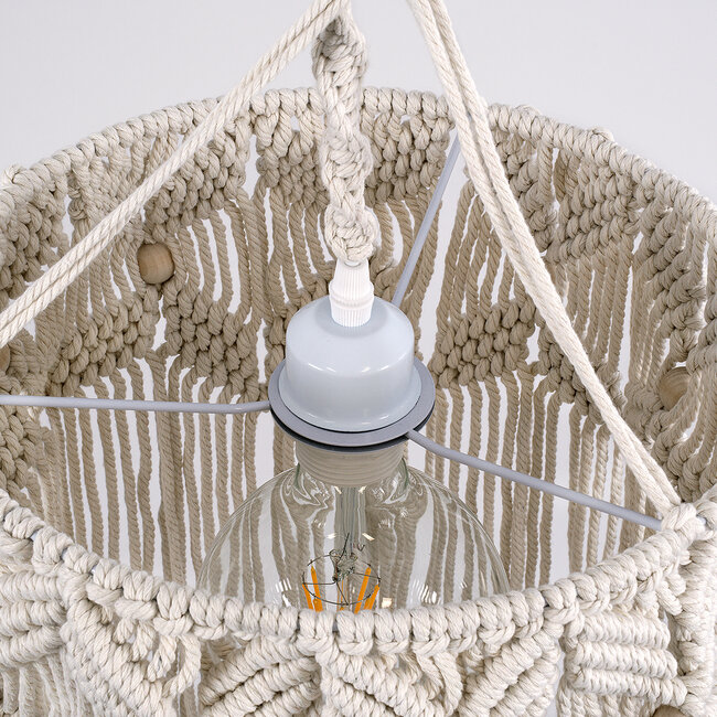 CONGO 36206 Boho - Μακραμέ - Macrame Κρεμαστό Φωτιστικό Οροφής Μονόφωτο 1 x E27 Πλεκτό Χειροποίητο Μπεζ Υφασμάτινο με Σχοινί D30 x H50cm - 5