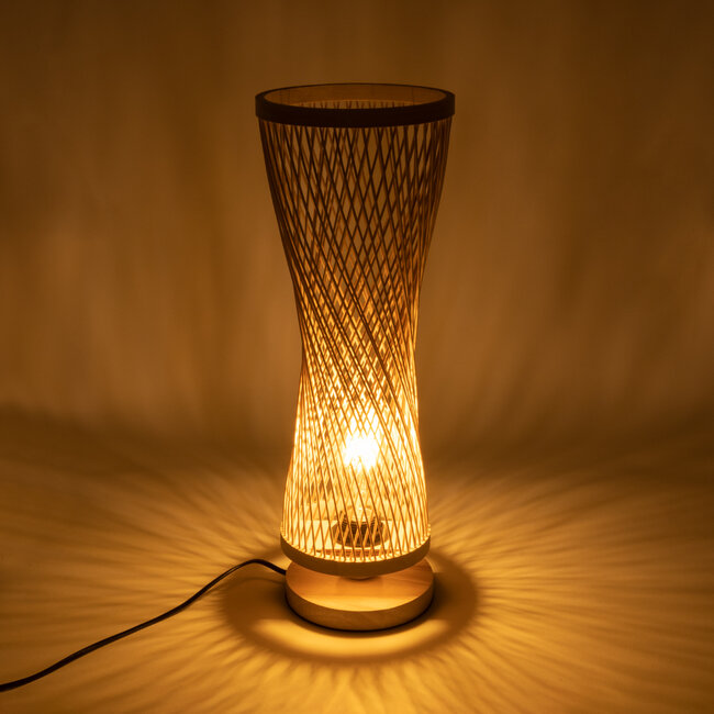 ROWAN 01994 Boho Επιτραπέζιο Φωτιστικό Μονόφωτο 1 x E27 AC220-240V IP20 - Φ17 x Υ42cm - Μπεζ Ξύλινο Μπαμπού Πλέγμα - 5 Χρόνια Εγγύηση
