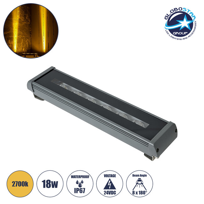 WINDOWRAFI 90727 Φωτιστικό Ανάδειξης Παραθύρων LED 18W 1620lm 8° x 180° DC 24V Αδιάβροχο IP67 Θερμό Λευκό 2700K Dimmable - CREE XPE Chip - Γκρι Ανθρακί - Μ30.5 x Π6.7 x Υ4.5cm - 3 Χρόνια Εγγύηση