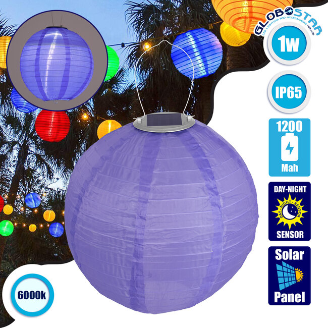 71597 Αυτόνομο Ηλιακό Φωτιστικό Υφασμάτινη Μωβ Μπάλα Φ30cm LED SMD 1W 100lm με Ενσωματωμένη Μπαταρία 1200mAh - Φωτοβολταϊκό Πάνελ με Αισθητήρα Ημέρας-Νύχτας Αδιάβροχο IP65 Ψυχρό Λευκό 6000K