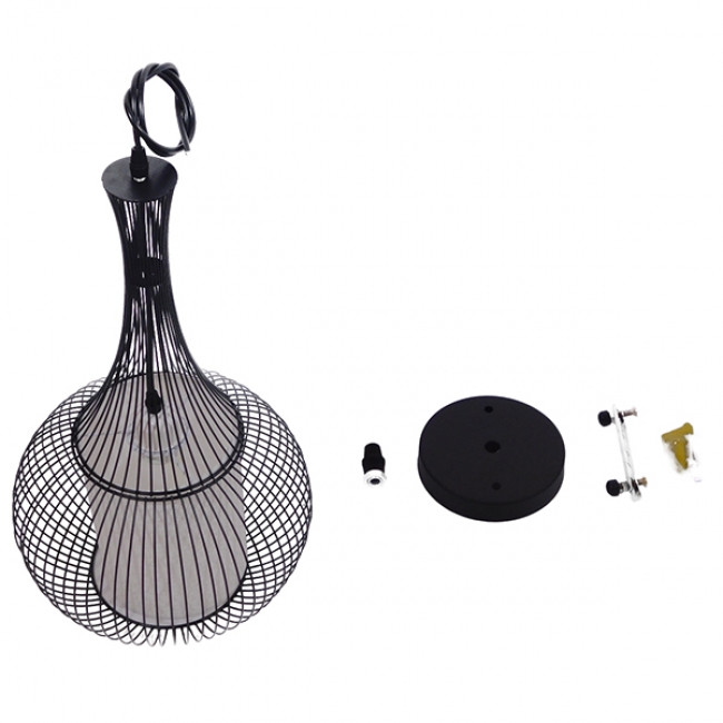 Μοντέρνο Κρεμαστό Φωτιστικό Οροφής Μονόφωτο Μαύρο Μεταλλικό Πλέγμα με Υφασμάτινο Εσωτερικό Καπέλο Φ30  BERNA 01198 - 10