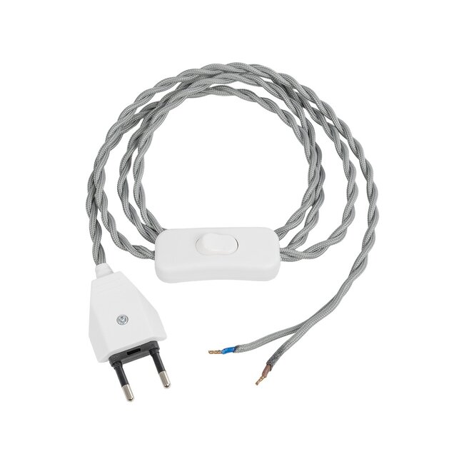 WHIP 77674 Μοντέρνο DIY Πλεκτό Καλώδιο με Διακόπτη On/Off AC 220-240V IP20 - Γκρι & Λευκό - Μ150 x Π2.7 x Υ1.9cm