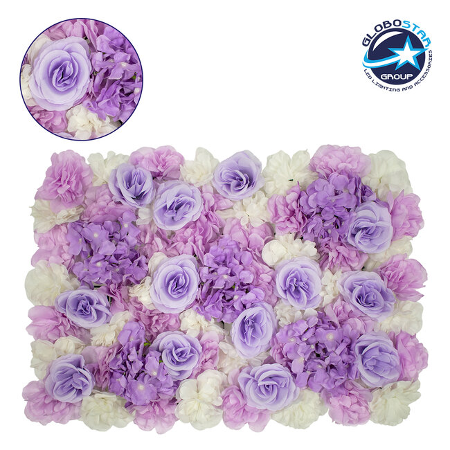 78305 Συνθετικό Πάνελ Λουλουδιών - Κάθετος Κήπος Τριαντάφυλλο - Ορτανσία - Βιολέτα Μ60 x Υ40 x Π7cm