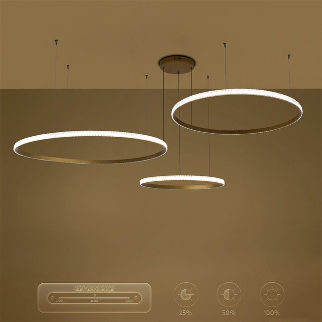 kelvo® DIAMOND KLV-101-0246 Κρεμαστό Φωτιστικό Οροφής LED 150W 15000lm 180° AC 220-240V IP20 Ρυθμιζόμενο Λευκό CCT με Χειριστήριο από 2700K έως 6000K Dimmable - Lumileds SMD Chip - Χρυσό Πλατίνα - Μ170 x Π170 x Υ60cm - 3 Χρόνια Εγγύηση - 11