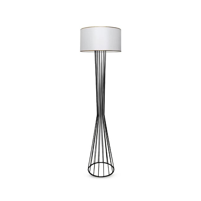 NOVA 201-0036 Μοντέρνο Επιδαπέδιο Φωτιστικό 1 x E27 IP20 Μαύρο Μεταλλό με Λευκό Ύφασμα - Μ38 x Π38 x Υ155cm